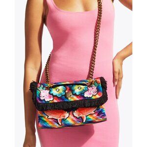 Kurt Geiger Kensington Koi Fish Bag Rainbow Multicolored Embroidered Fringe
